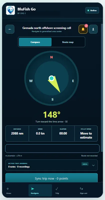 BluFish navigation compass